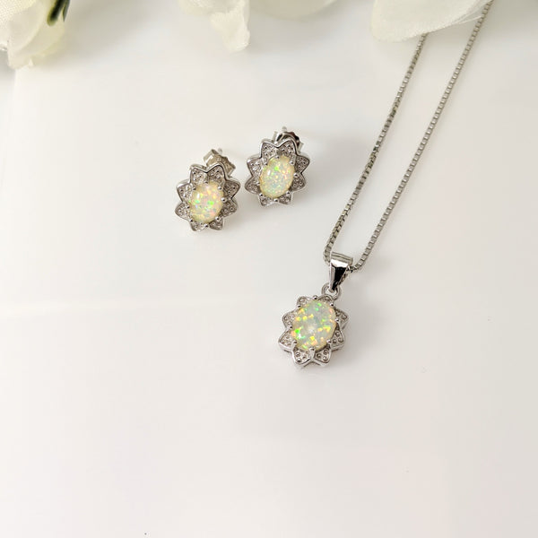 sterling silver and created opal pendant and earring set
